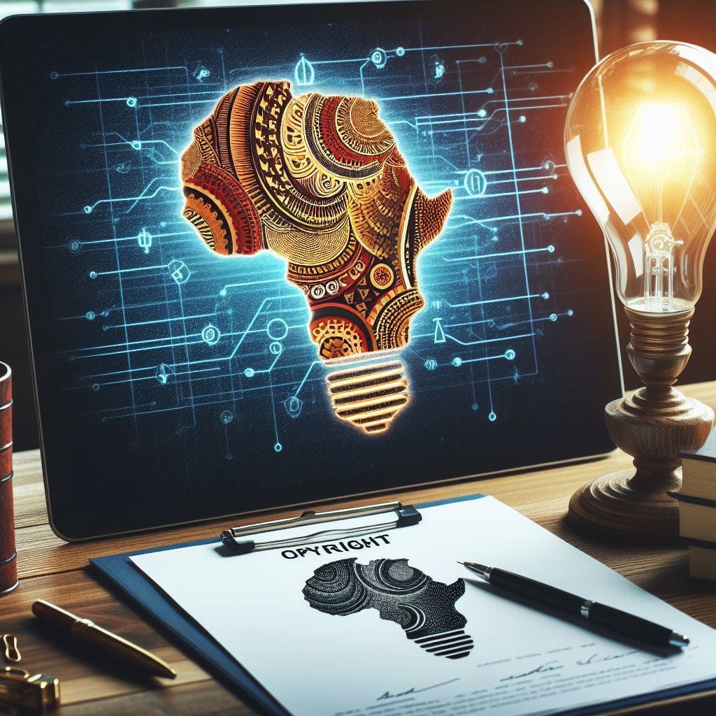 Illustration of a light bulb and a copyright document