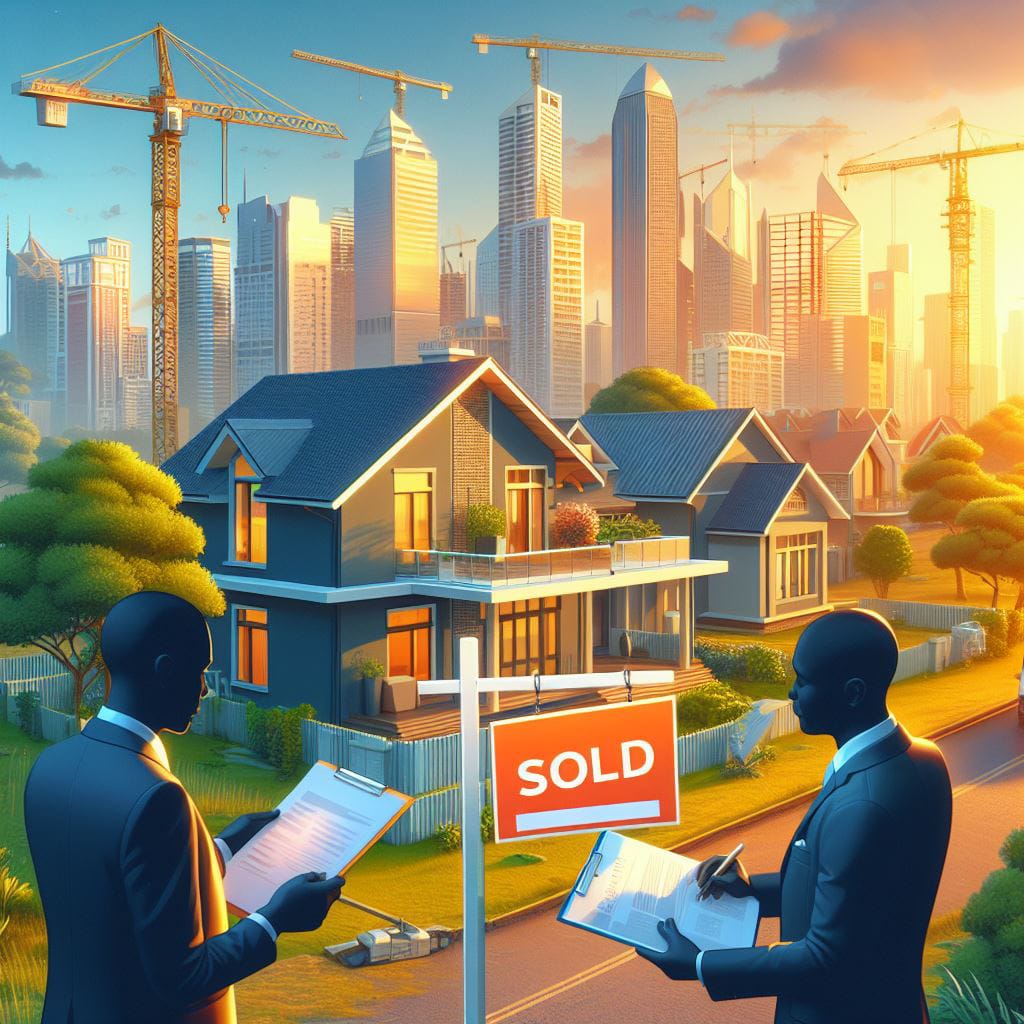 Illustration of a house sale in a growing city